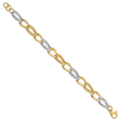 8 Inch 14K Two Tone Polished Fancy Link Bracelet
