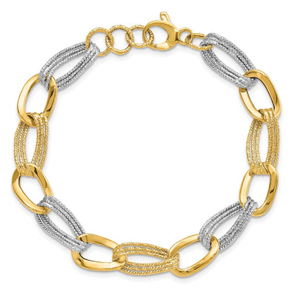 8 Inch 14K Two Tone Polished Fancy Link Bracelet