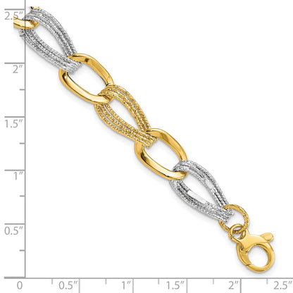 8 Inch 14K Two Tone Polished Fancy Link Bracelet