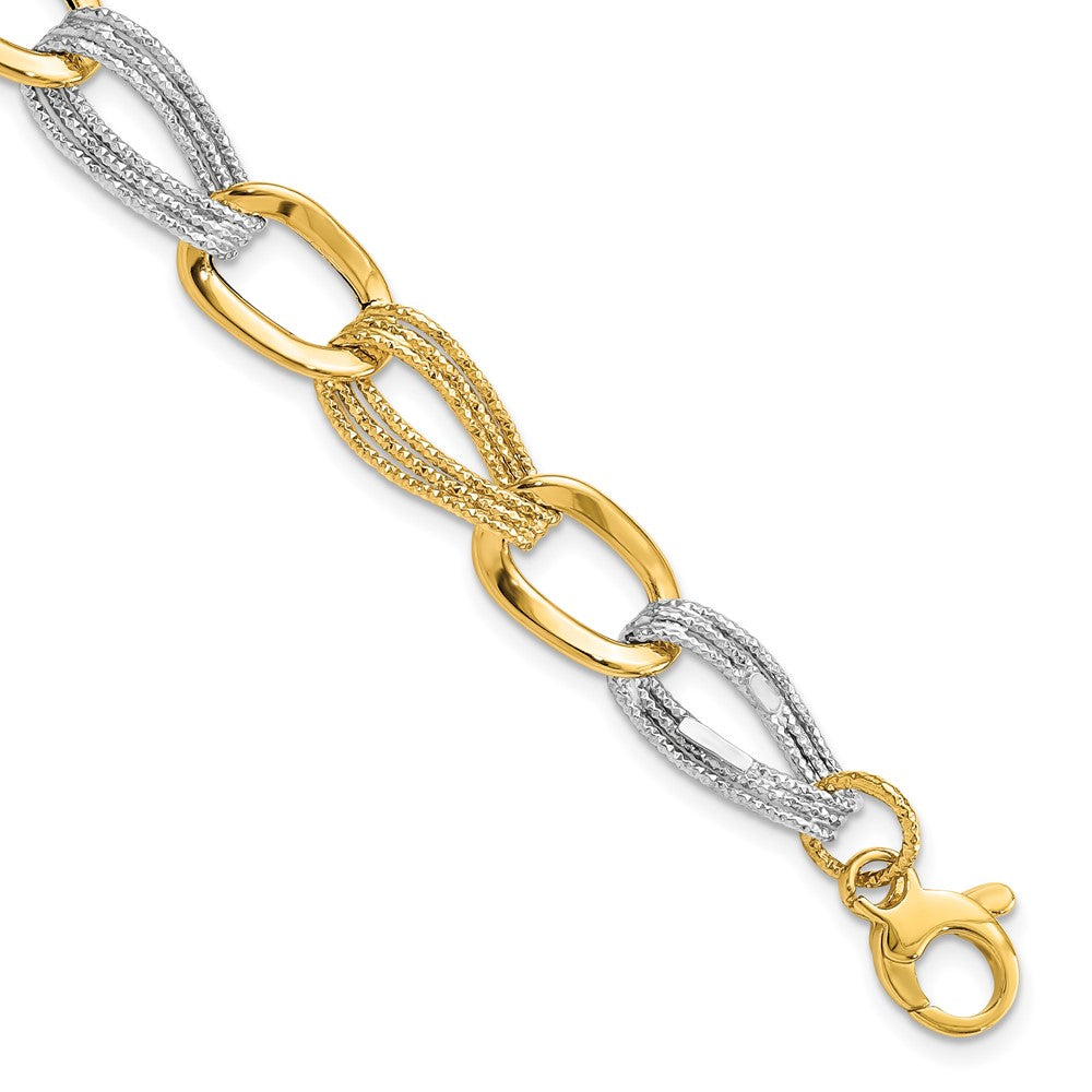 8 Inch 14K Two Tone Polished Fancy Link Bracelet