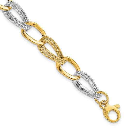 8 Inch 14K Two Tone Polished Fancy Link Bracelet