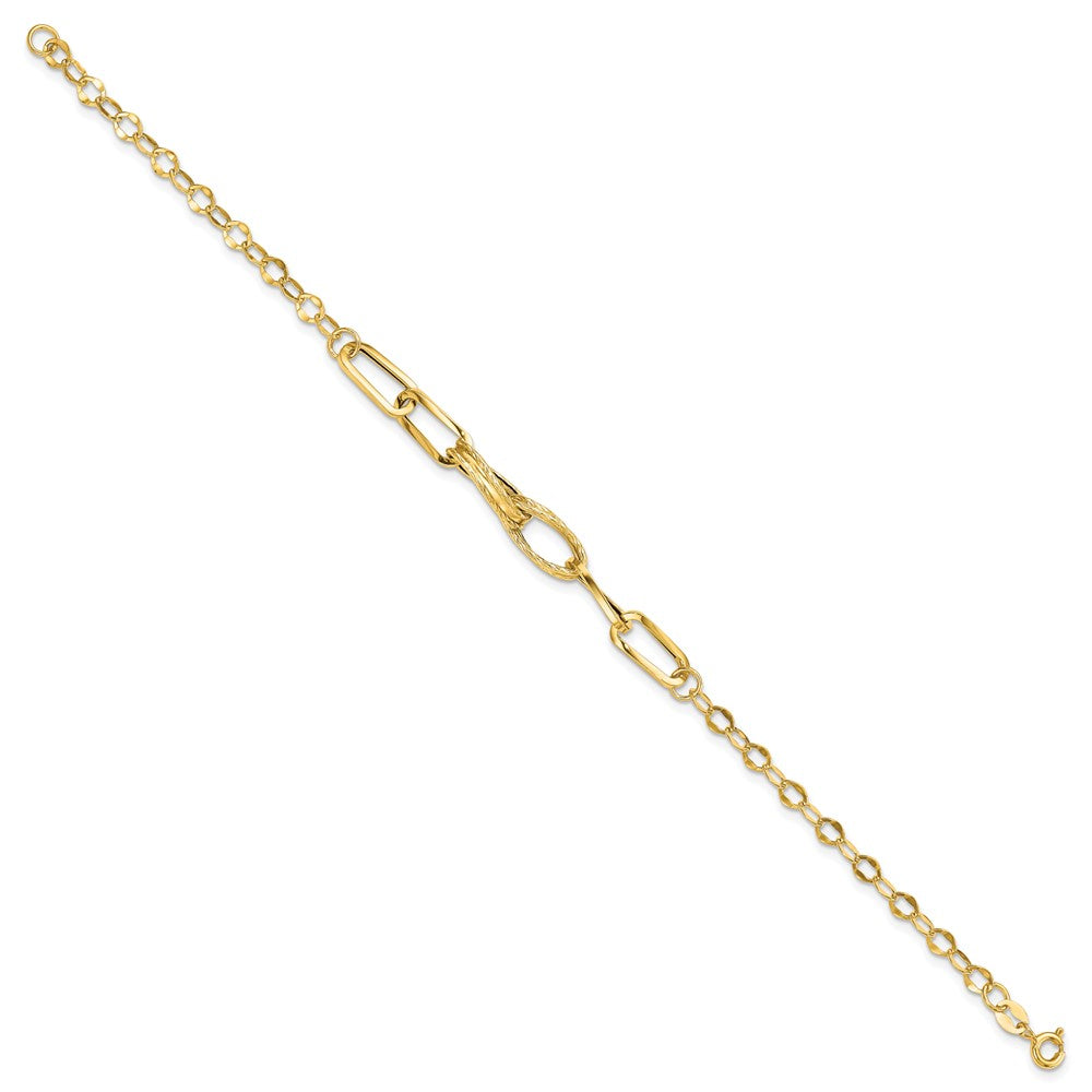 7.75 Inch 14K Gold Polished Textured Fancy Link Bracelet