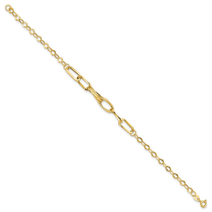 7.75 Inch 14K Gold Polished Textured Fancy Link Bracelet