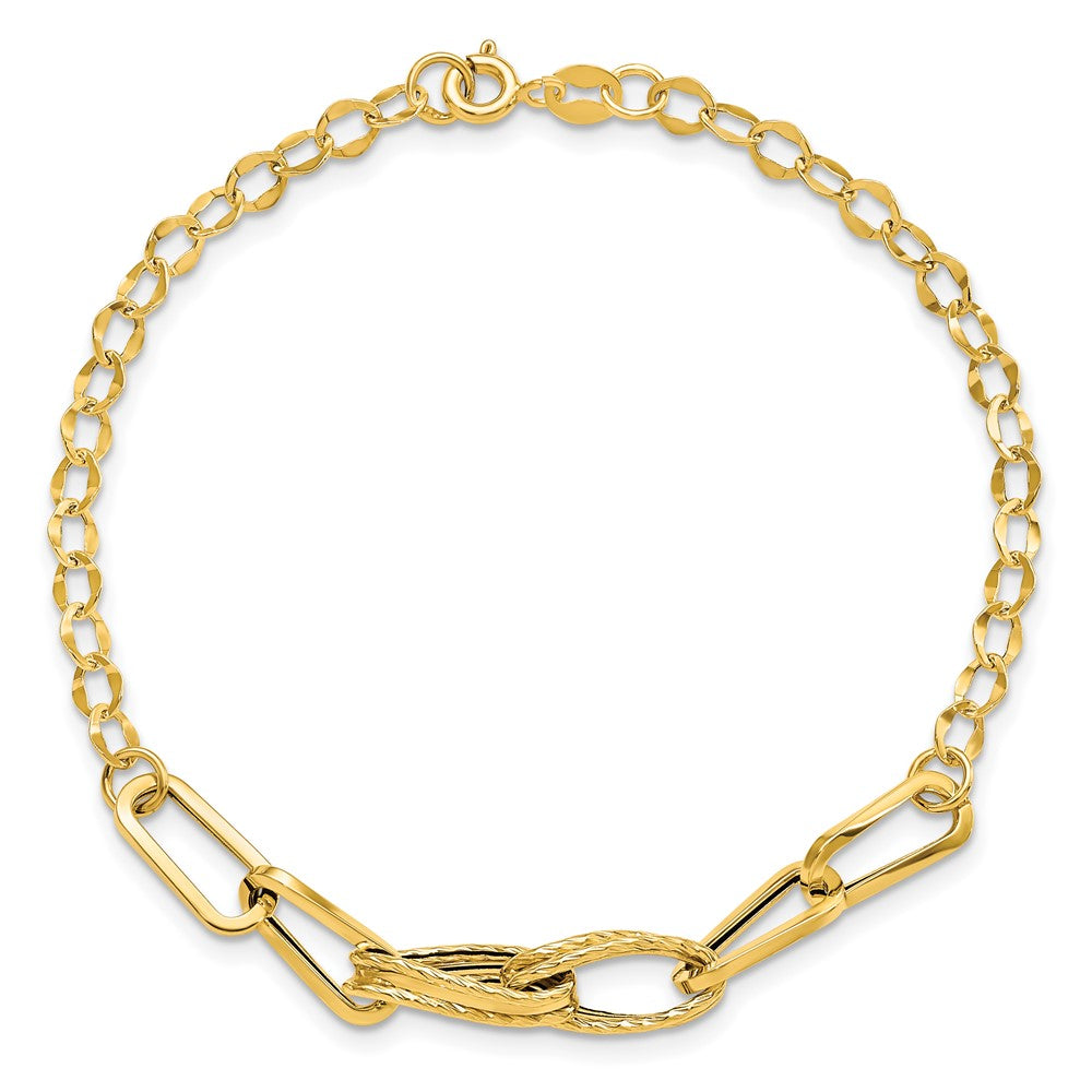 7.75 Inch 14K Gold Polished Textured Fancy Link Bracelet
