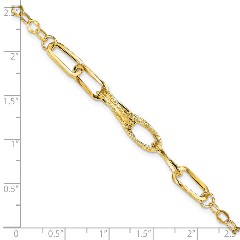 7.75 Inch 14K Gold Polished Textured Fancy Link Bracelet
