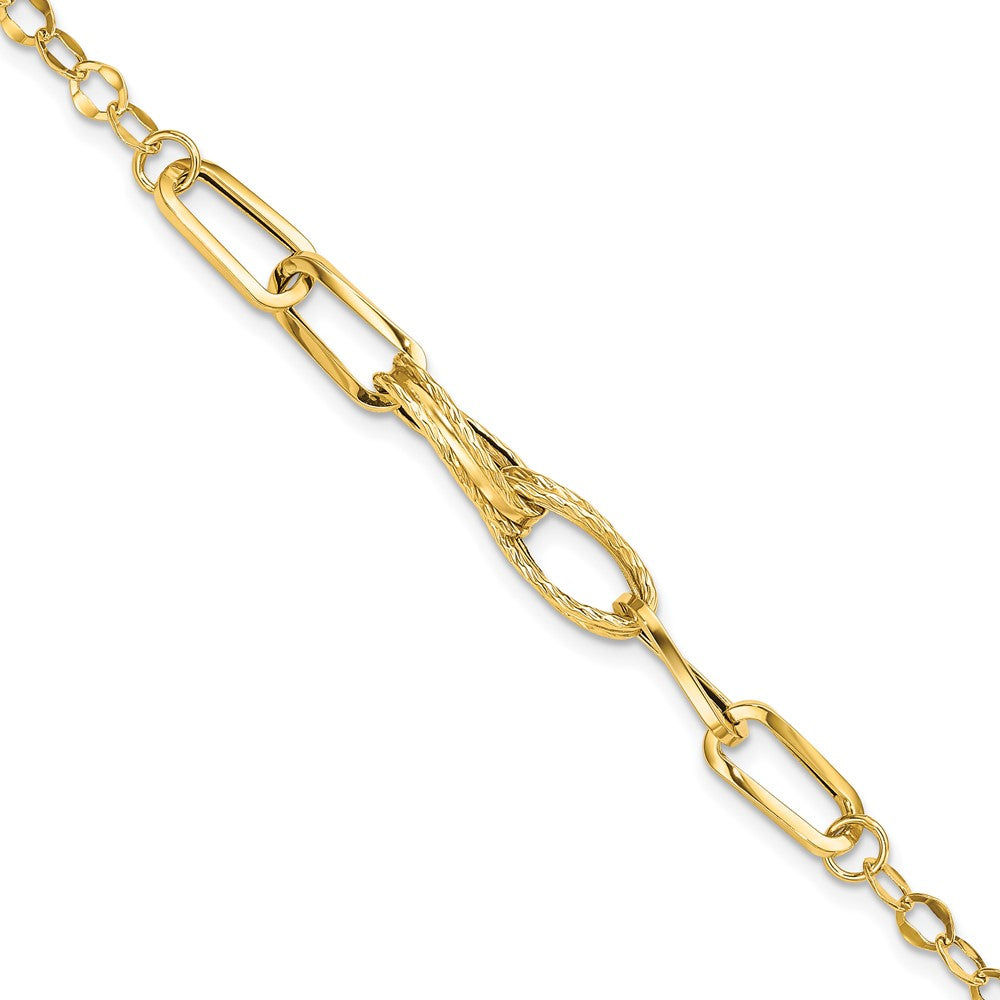 7.75 Inch 14K Gold Polished Textured Fancy Link Bracelet