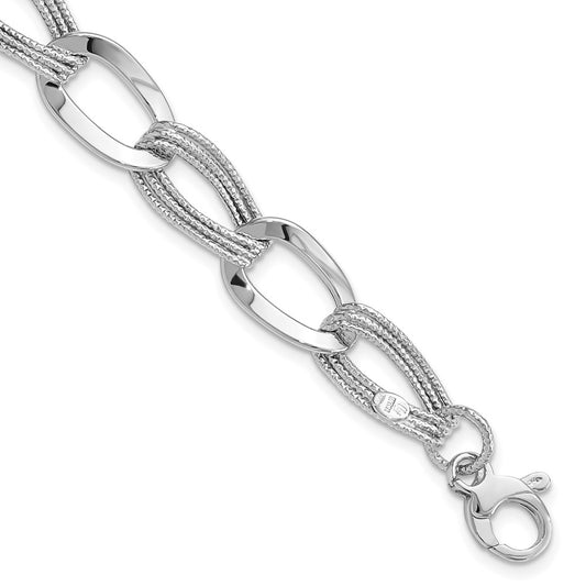 8 Inch 14K White Gold Polished Fancy Link Bracelet
