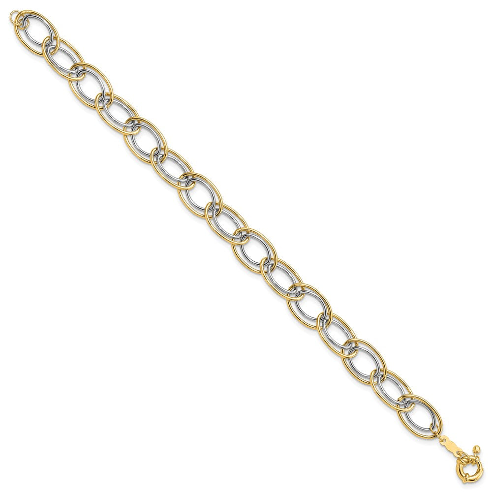 7.5 Inch 14K Two Tone Fancy Oval Link Bracelet