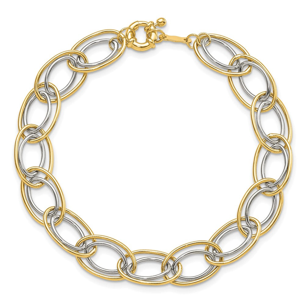 7.5 Inch 14K Two Tone Fancy Oval Link Bracelet