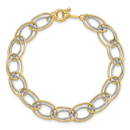 7.5 Inch 14K Two Tone Fancy Oval Link Bracelet