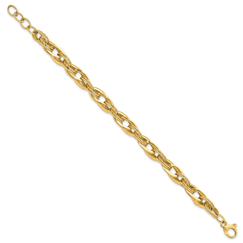 8 Inch 14K Polished And Textured Fancy Link 8In Bracelet