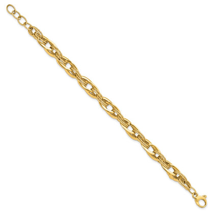 8 Inch 14K Polished And Textured Fancy Link 8In Bracelet