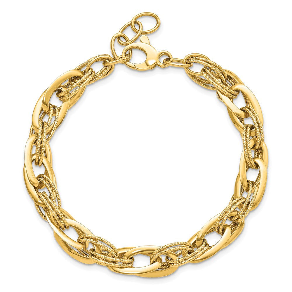 8 Inch 14K Polished And Textured Fancy Link 8In Bracelet