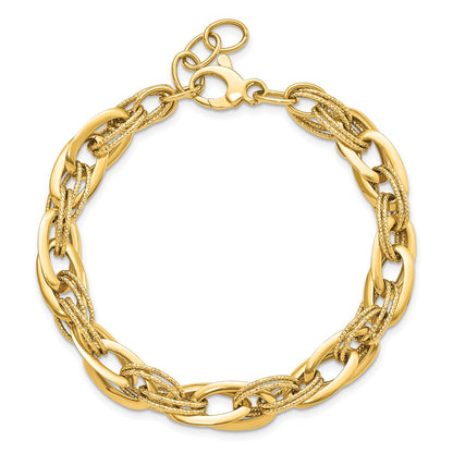 8 Inch 14K Polished And Textured Fancy Link 8In Bracelet