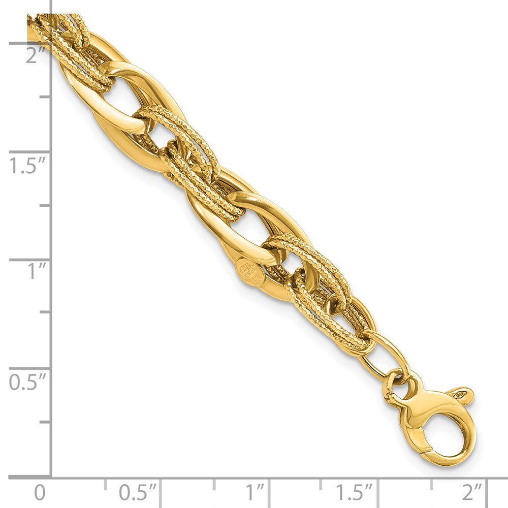 8 Inch 14K Polished And Textured Fancy Link 8In Bracelet