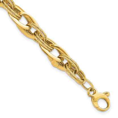 8 Inch 14K Polished And Textured Fancy Link 8In Bracelet