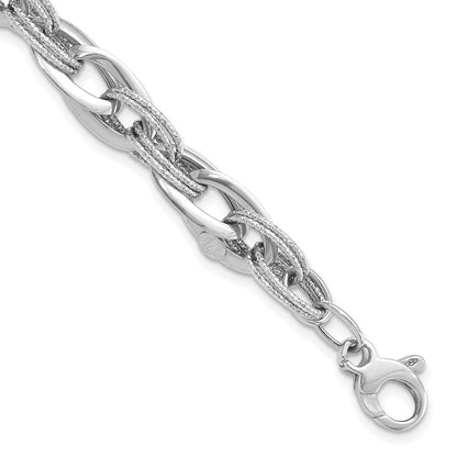 8 Inch 14K White Gold Polished And Textured Fancy Link 8In Bracelet