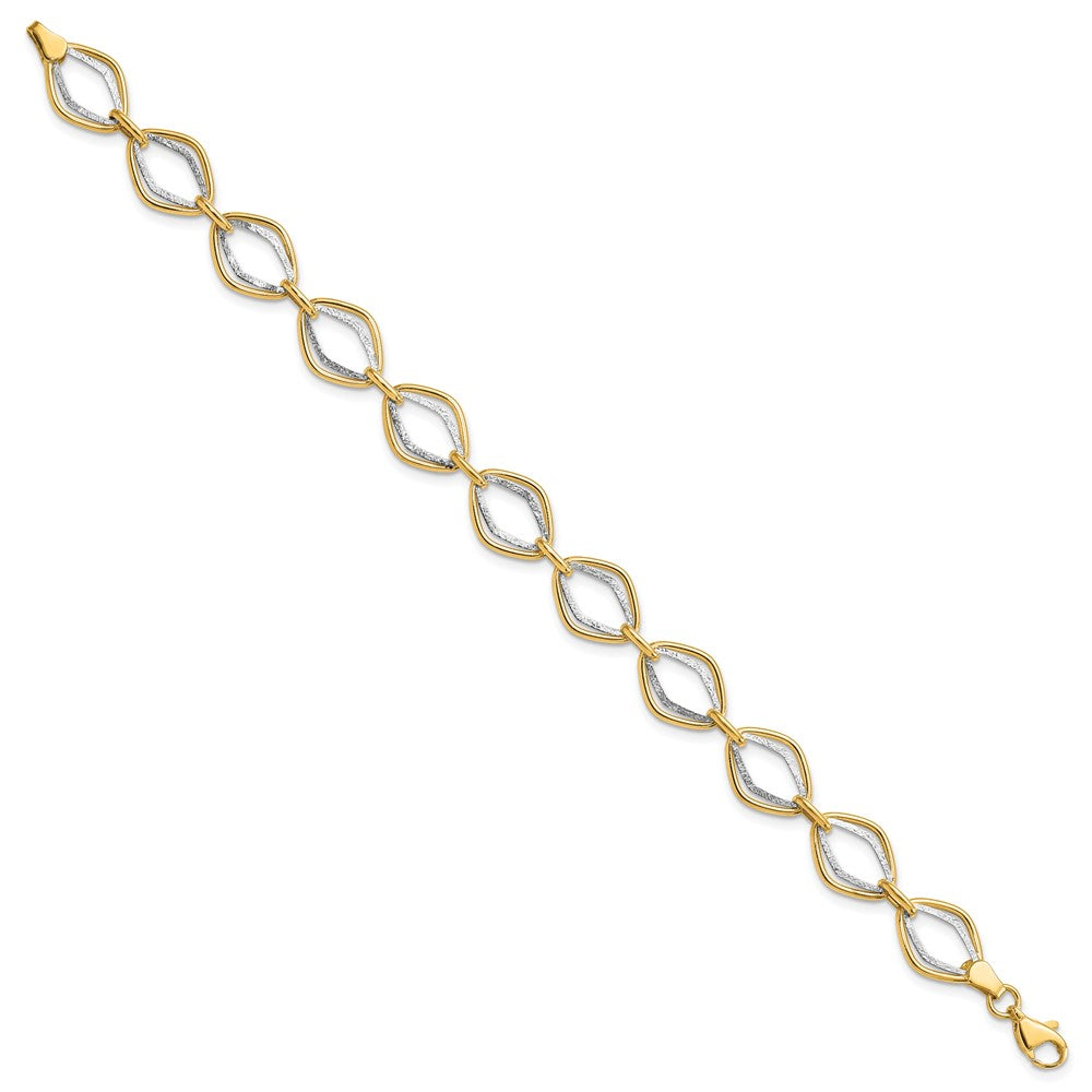7.5 Inch 14K Two-Tone Polished And Textured Ovals Bracelet