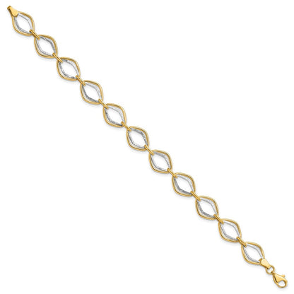 7.5 Inch 14K Two-Tone Polished And Textured Ovals Bracelet