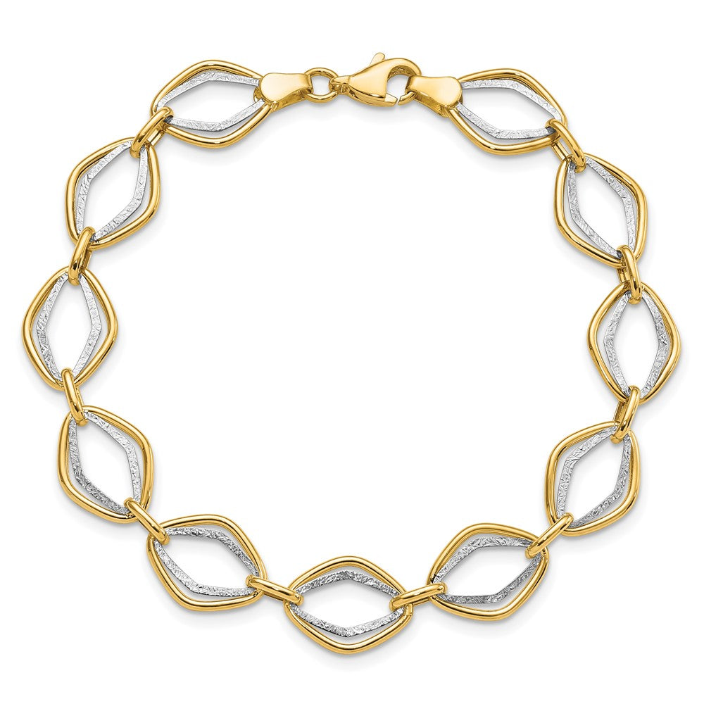 7.5 Inch 14K Two-Tone Polished And Textured Ovals Bracelet