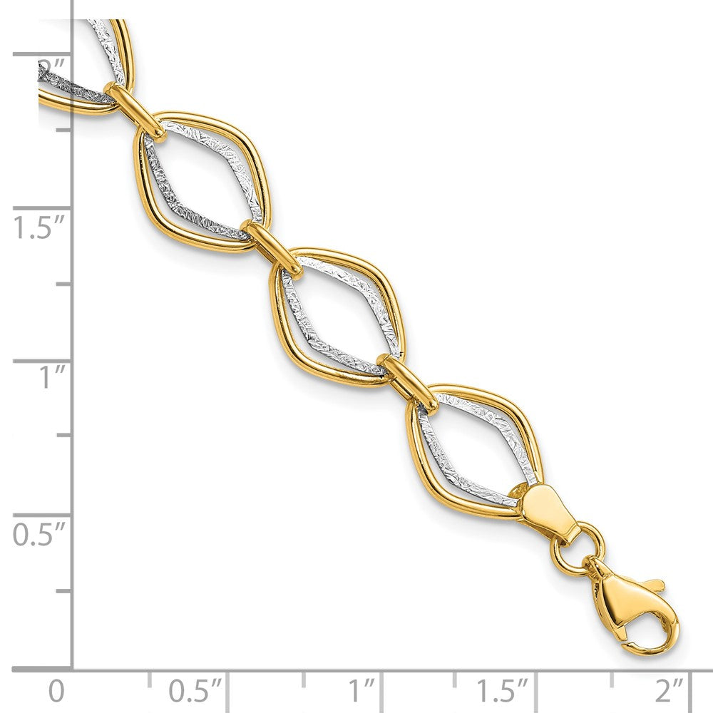 7.5 Inch 14K Two-Tone Polished And Textured Ovals Bracelet