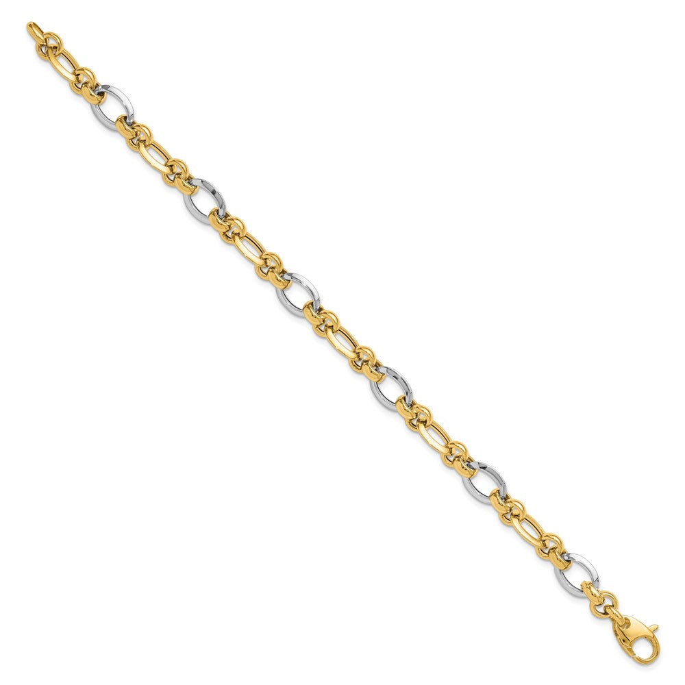 7.75 Inch 14K Two-Tone Polsihed Fancy Link Bracelet
