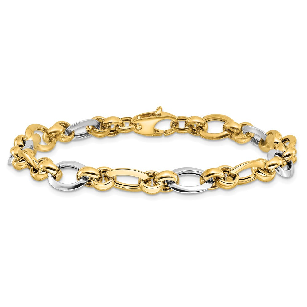 7.75 Inch 14K Two-Tone Polsihed Fancy Link Bracelet