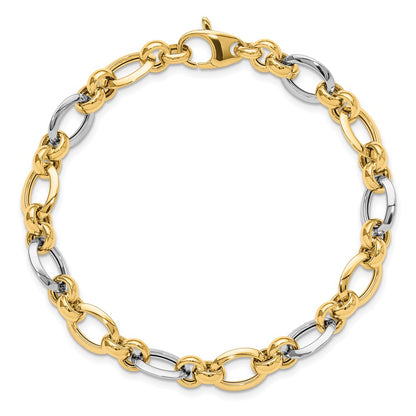 7.75 Inch 14K Two-Tone Polsihed Fancy Link Bracelet