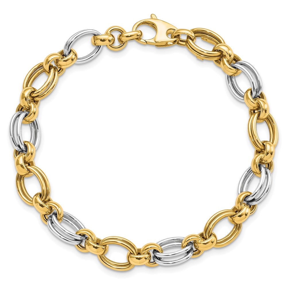 7.5 Inch 14K Two-Tone Polished Fancy Link Bracelet