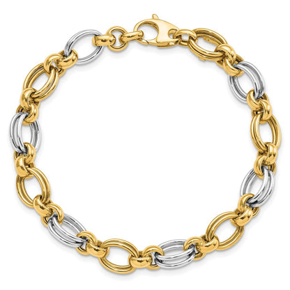 7.5 Inch 14K Two-Tone Polished Fancy Link Bracelet