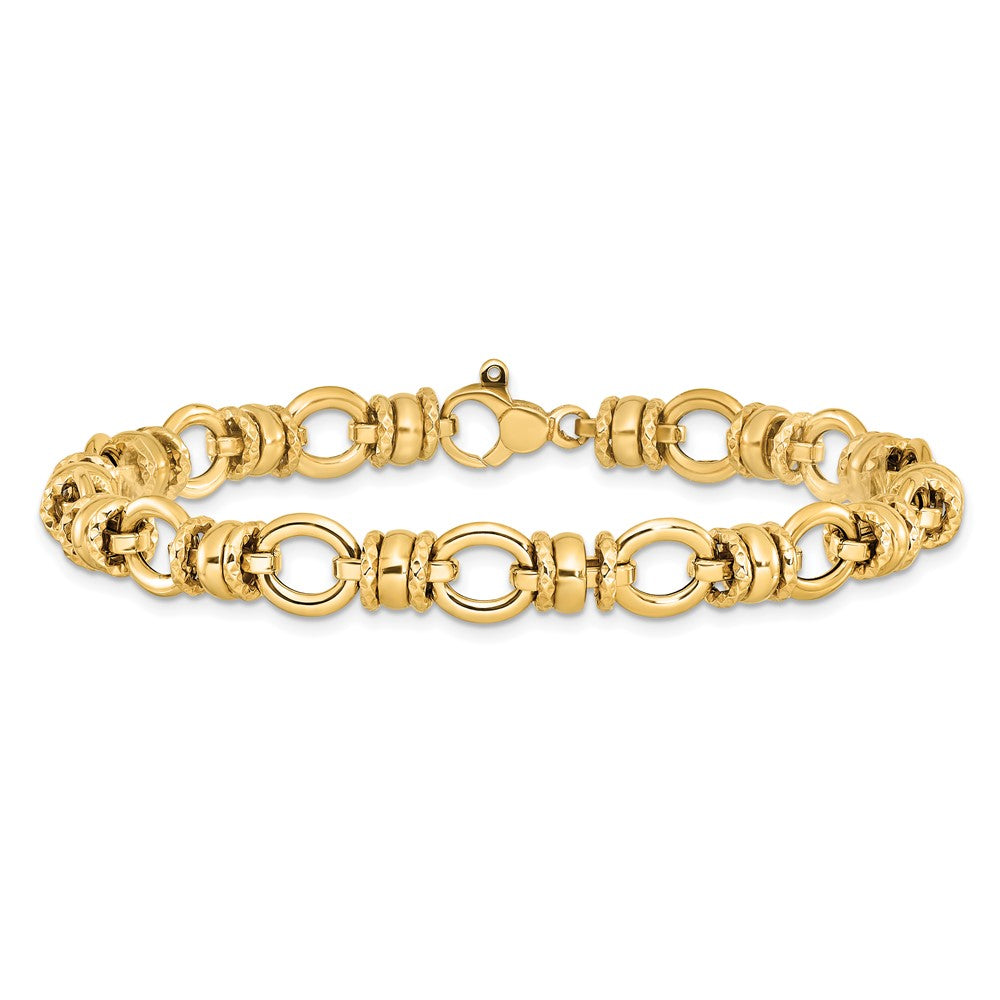 7.75 Inch 14K Polished And Textured Fancy Link Bracelet