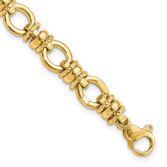 7.75 Inch 14K Polished And Textured Fancy Link Bracelet