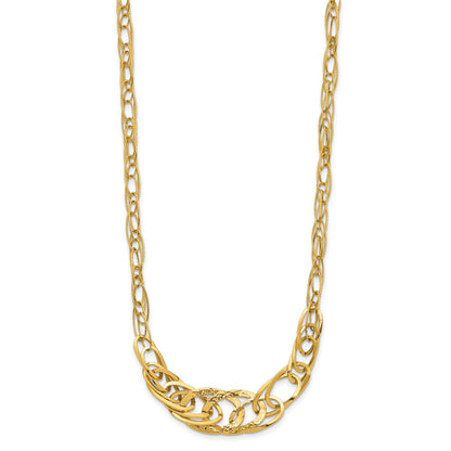 14K Yellow Gold Textured Fancy Link 18 Inch Necklace
