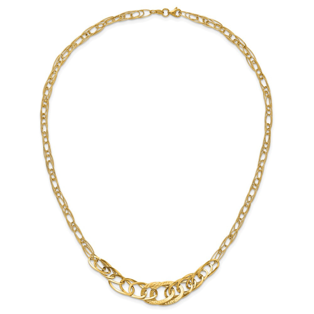 14K Yellow Gold Textured Fancy Link 18 Inch Necklace