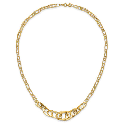 14K Yellow Gold Textured Fancy Link 18 Inch Necklace