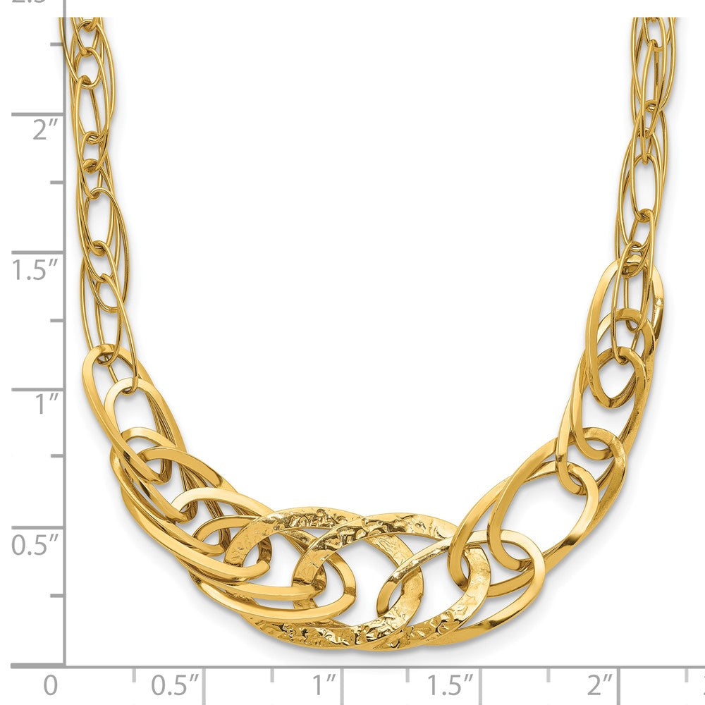 14K Yellow Gold Textured Fancy Link 18 Inch Necklace
