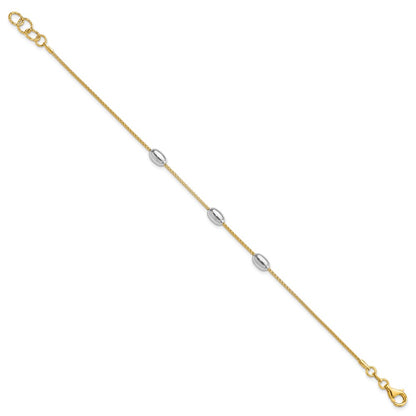 8 Inch 14K Two-Tone Polished 3 Station Oval Beads With .5In Ext. Bracelet