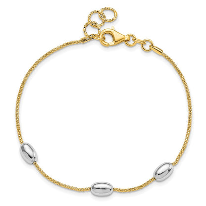 8 Inch 14K Two-Tone Polished 3 Station Oval Beads With .5In Ext. Bracelet