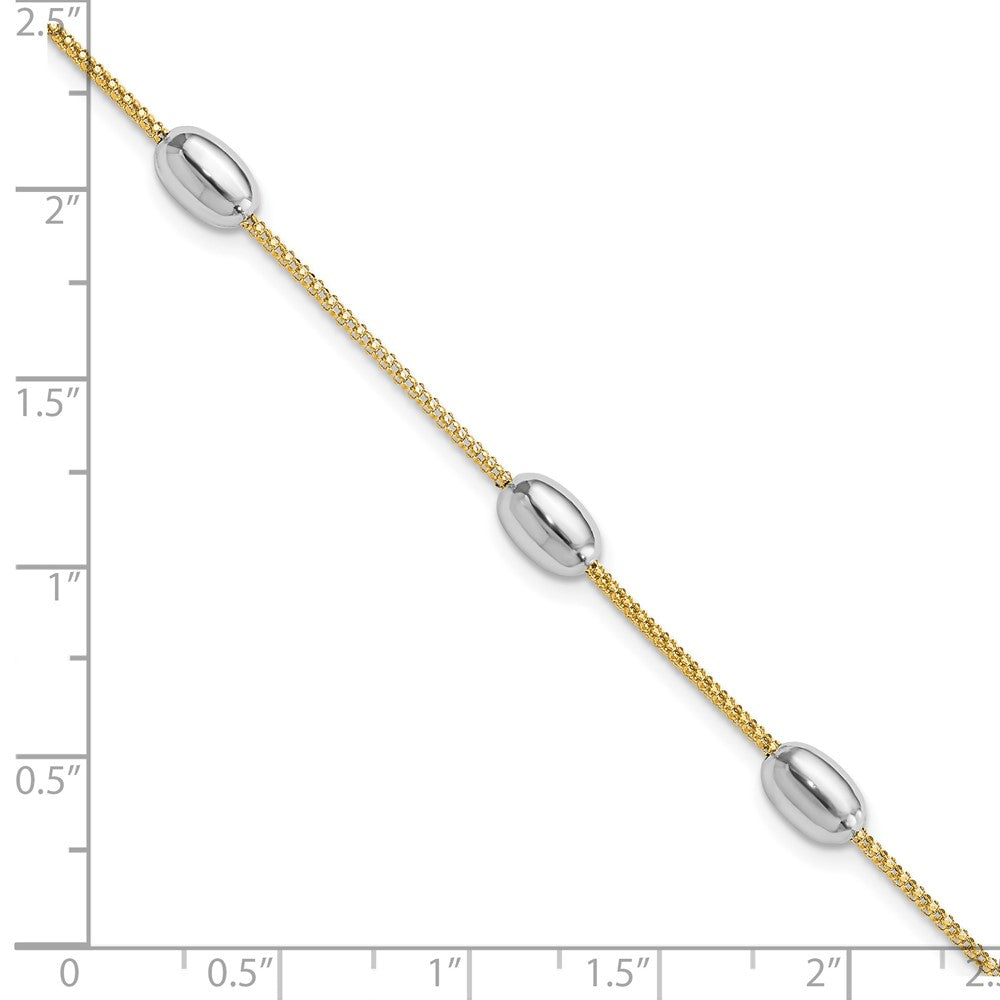 8 Inch 14K Two-Tone Polished 3 Station Oval Beads With .5In Ext. Bracelet