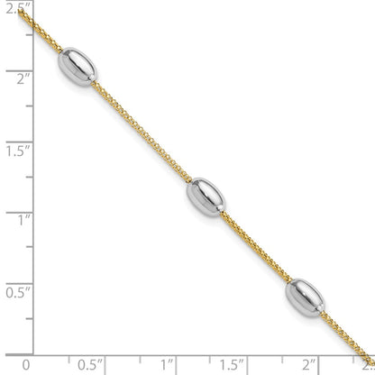 8 Inch 14K Two-Tone Polished 3 Station Oval Beads With .5In Ext. Bracelet