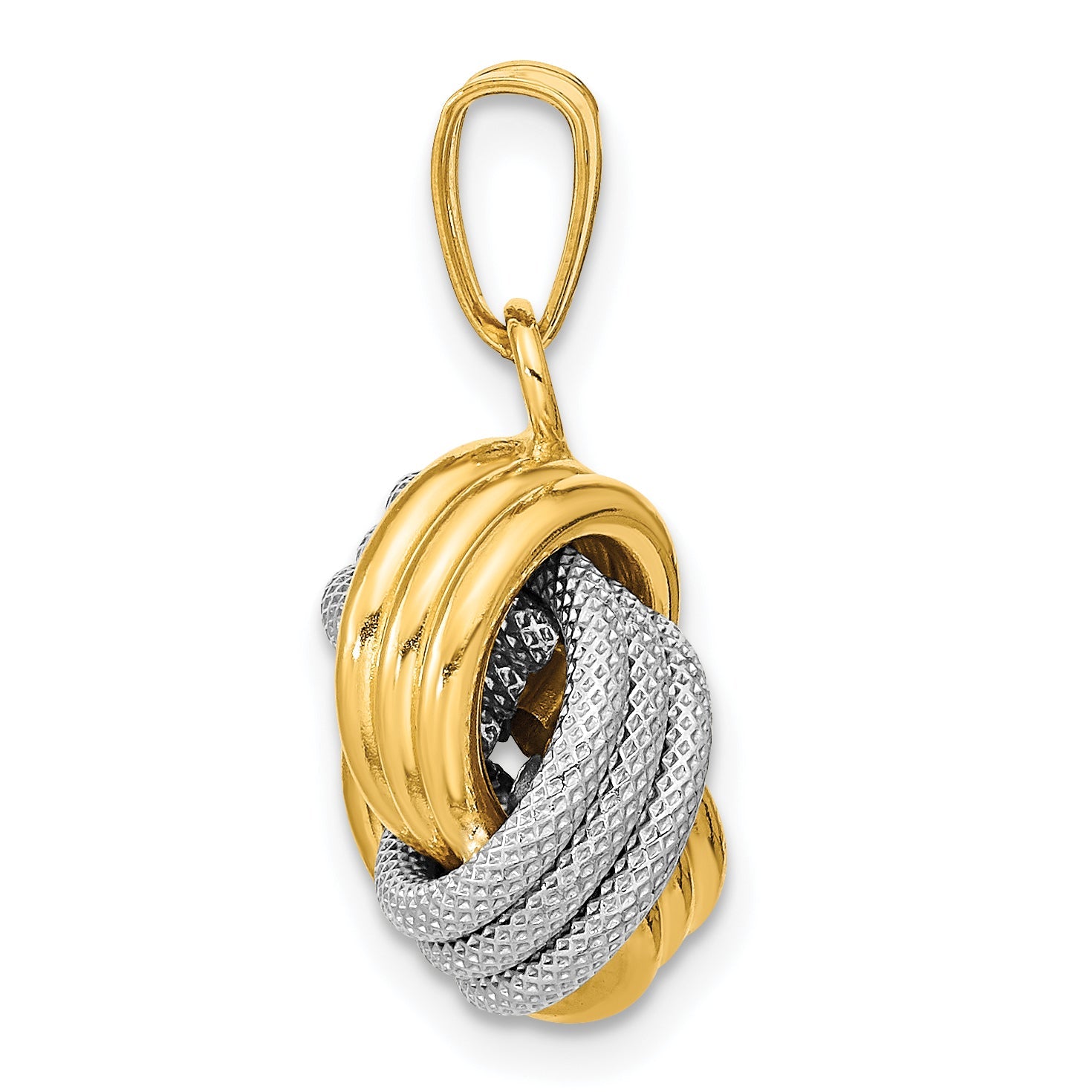 14K Two-Tone Polished Textured Love Knot Pendant