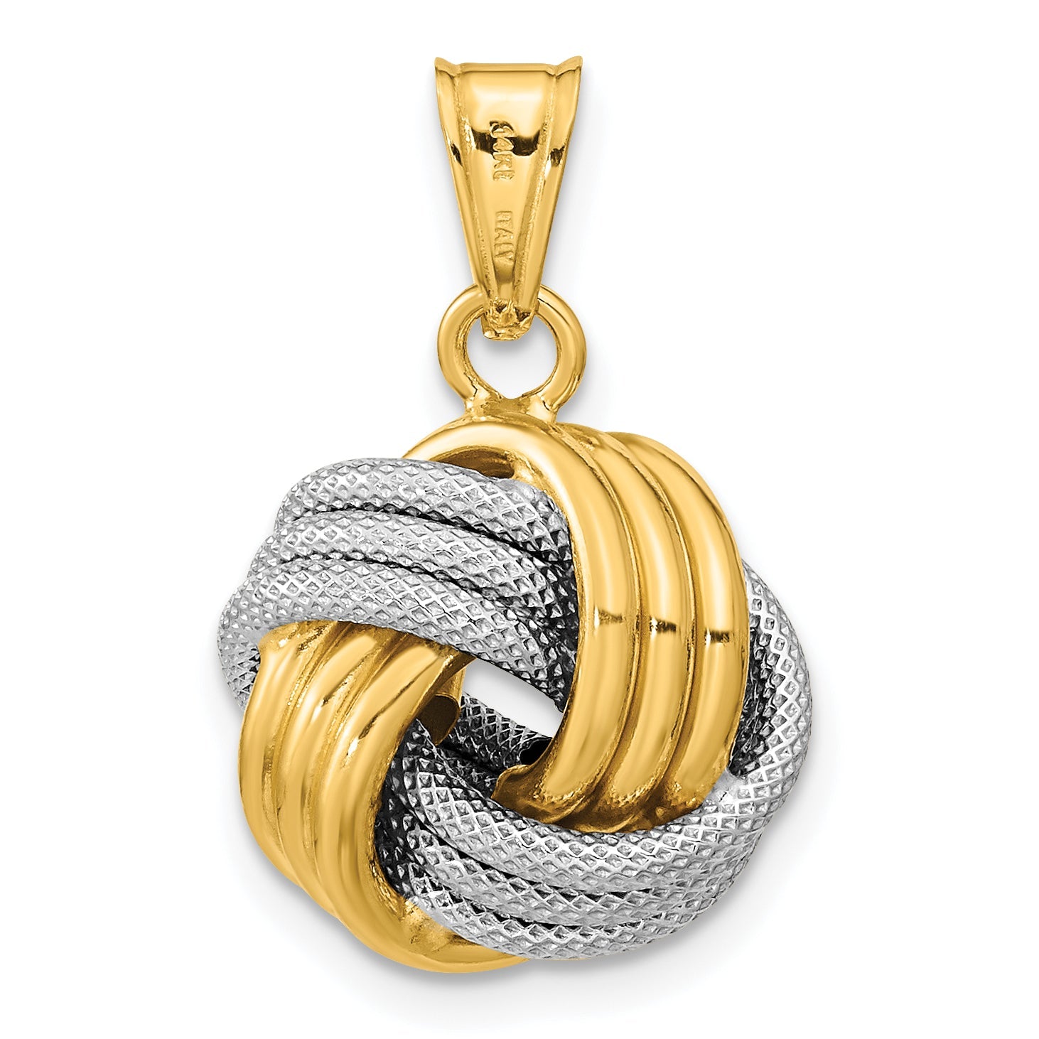 14K Two-Tone Polished Textured Love Knot Pendant