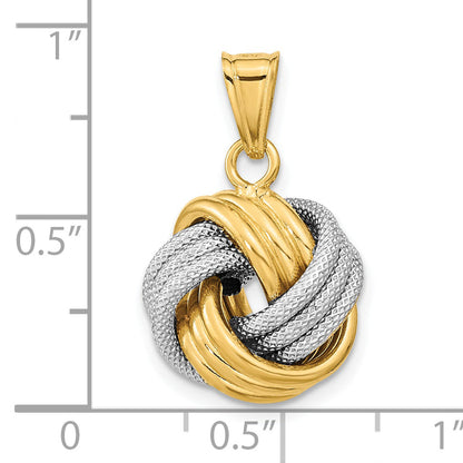 14K Two-Tone Polished Textured Love Knot Pendant