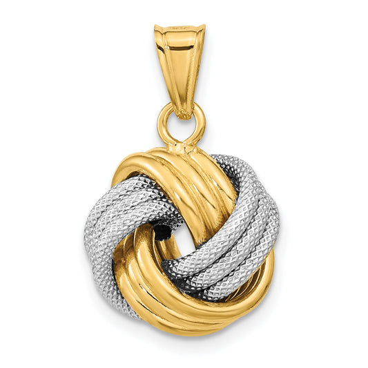 14K Two-Tone Polished Textured Love Knot Pendant