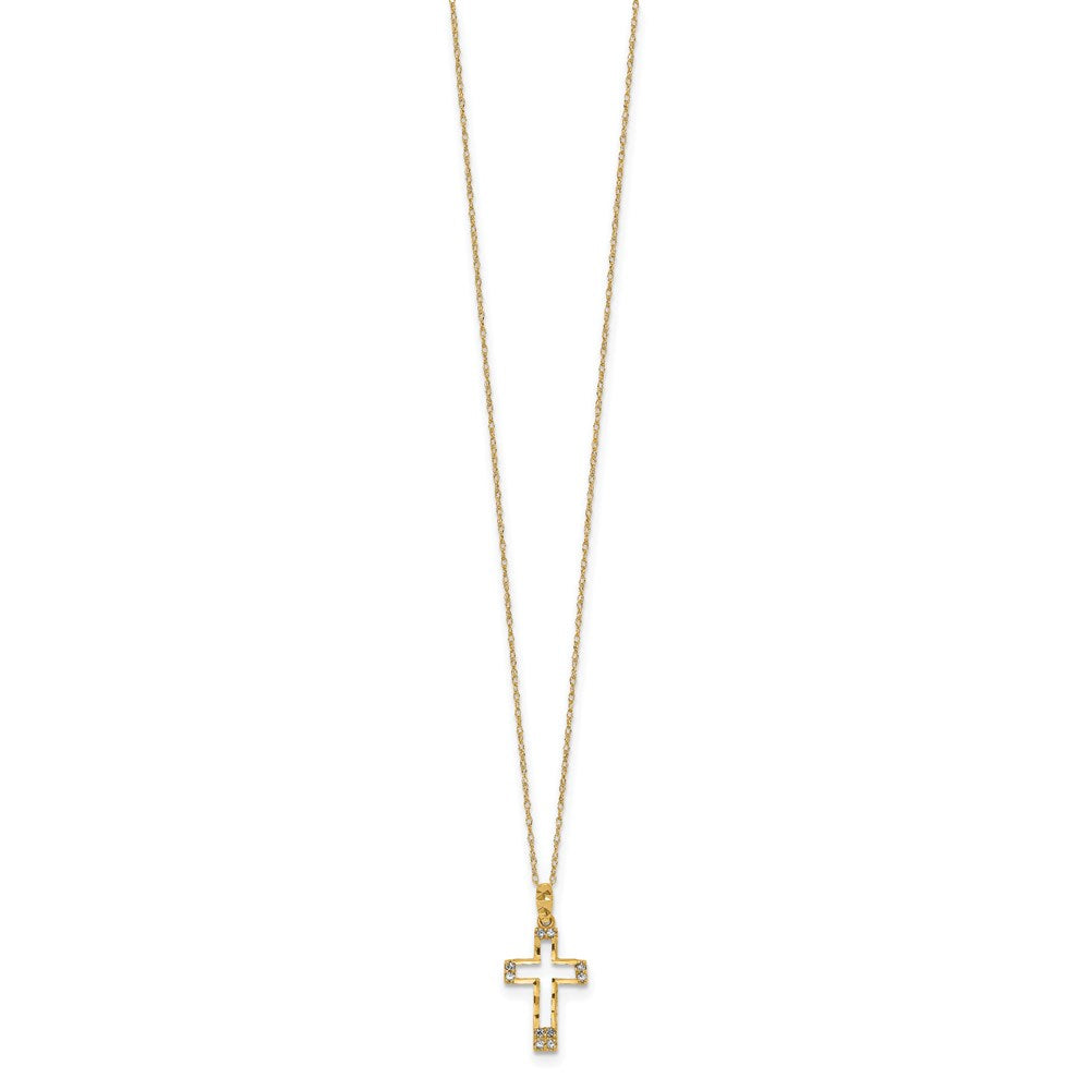 14K Yellow Gold Polished Cz Cross Pendant Necklace