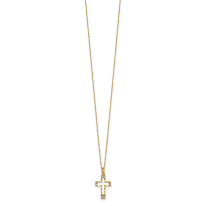 14K Yellow Gold Polished Cz Cross Pendant Necklace