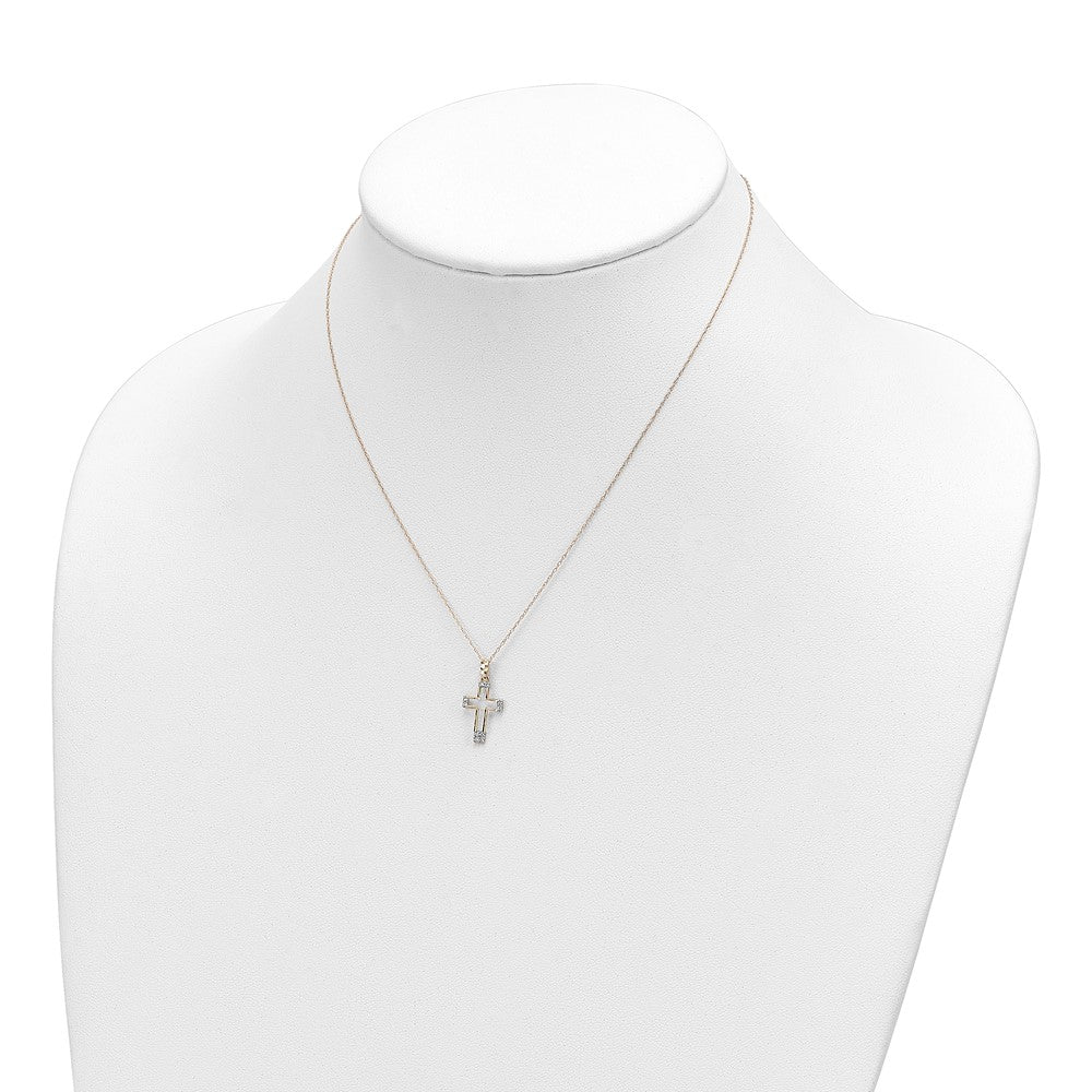 14K Yellow Gold Polished Cz Cross Pendant Necklace