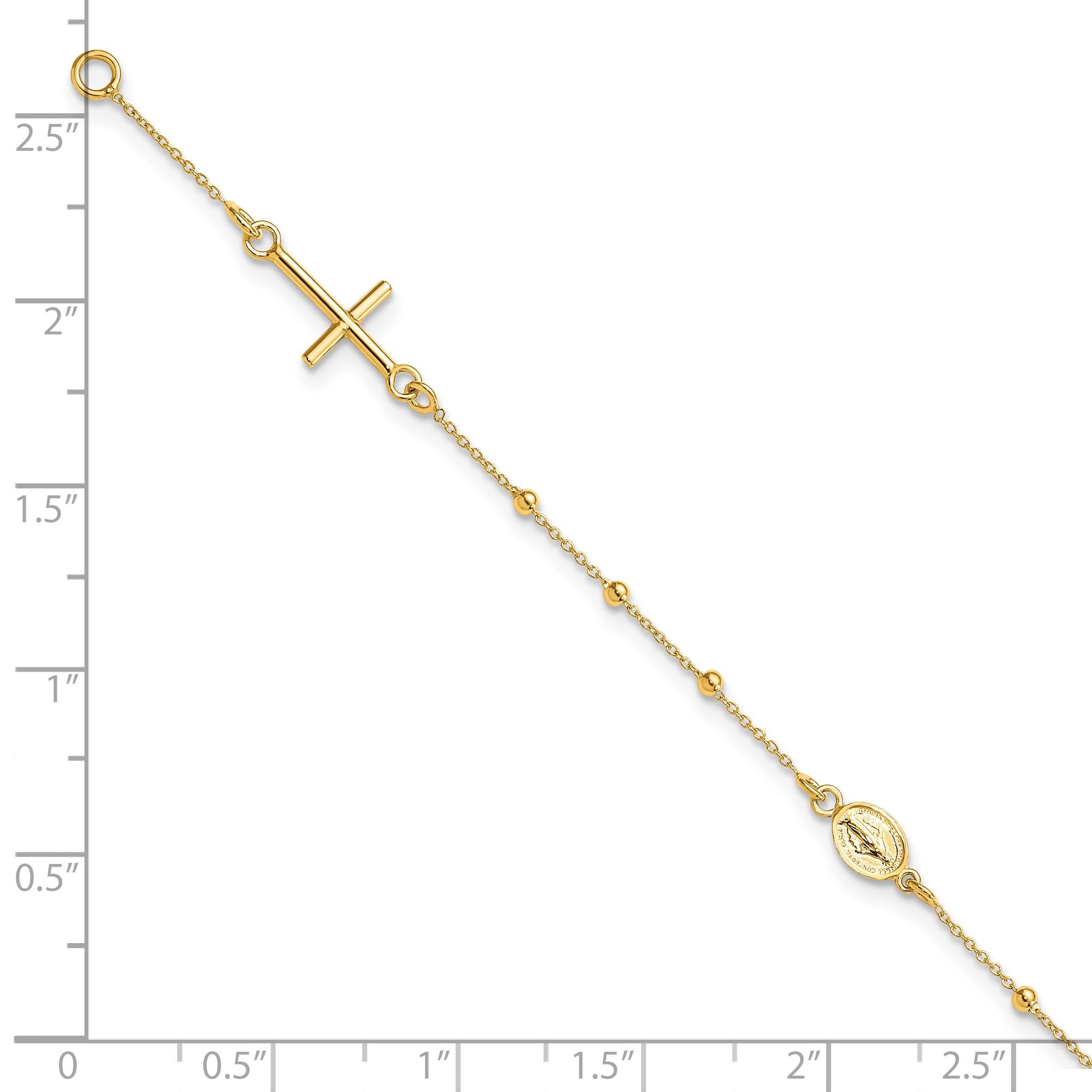 14K Yellow Gold Polished Cross Rosary 7.5 Inch Bracelet