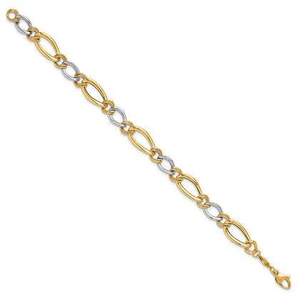 7.5 Inch 14K Two-Tone Polished & Textured Fancy Oval Curb Bracelet