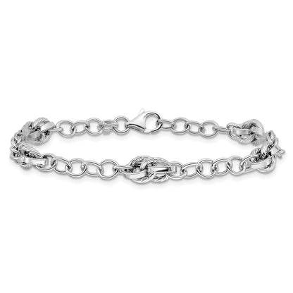 7.75 Inch 14K White Gold Polished And Textured Fancy Link Bracelet